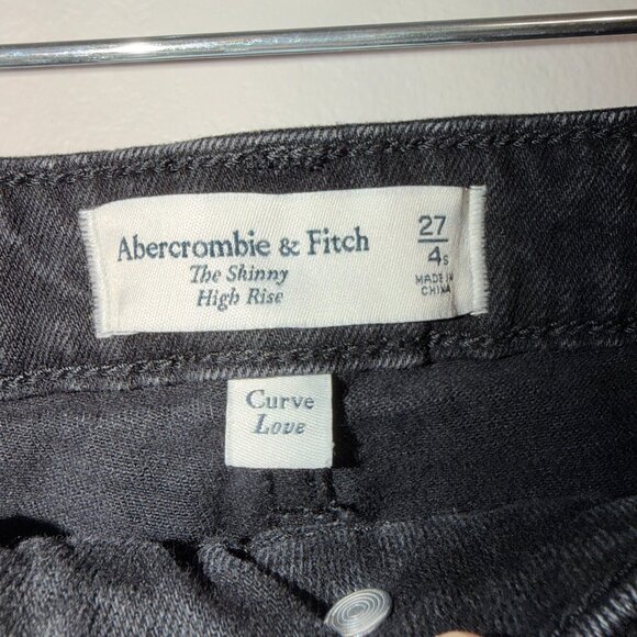 Abercrombie Curve Love High Rise Skinny Jeans 4/27S Black Front Seam Split Hem - Picture 5 of 7